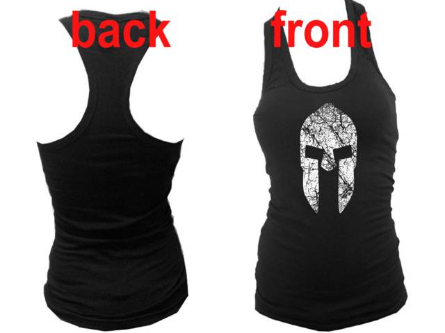 Spartan soldier helmet distressed look sleeveless women top L/XL